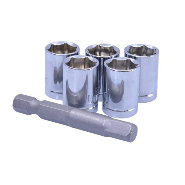 Five 10mm Sockets and One ¼” Drill Adapter